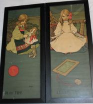 A pair of Edwardian coloured prints of children, "Play Time/Lesson Time" after Russell,