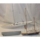 A modern composition pond yacht with sails,