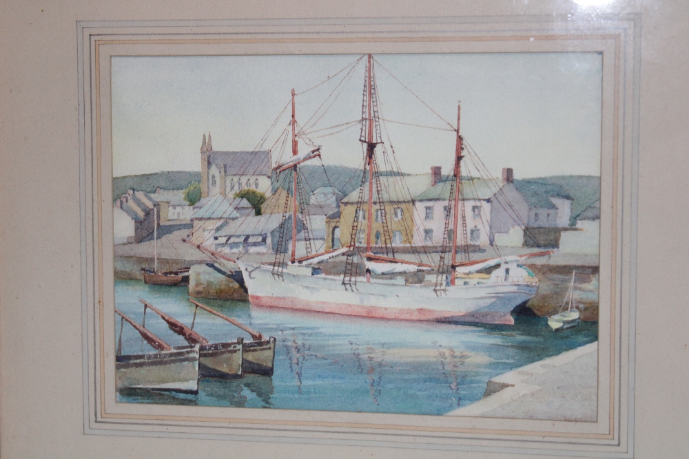 Artist Unknown - watercolour Porthleven harbour with fishing boats,