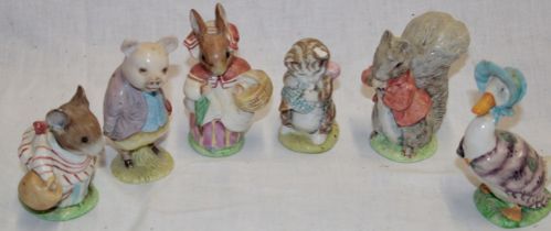 Six Beswick Beatrix Potter china figures including Timmy Tiptoes, Jemima Puddleduck,