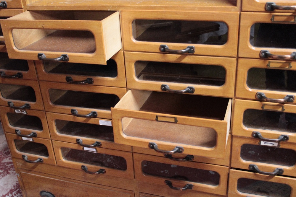 A good quality ash shop full length millinery cabinet with two base drawers below an arrangement of - Image 2 of 3