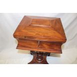 A Victorian mahogany rectangular teapoy with plain fabric lined interior enclosed by a hinged lid