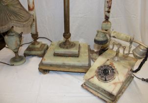 A selection of 1960's brass mounted onyx domestic items including an ornamental telephone with