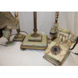 A selection of 1960's brass mounted onyx domestic items including an ornamental telephone with