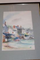 R** A** Lyttle - watercolour "Mousehole", monogrammed, labelled to verso,