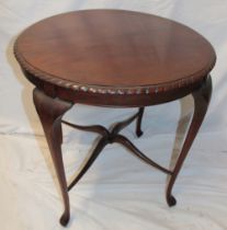 An Edwardian mahogany circular occasional table on cabriole legs,