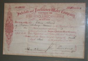 A late 19th century Cornish share certificate for the Helston & Porthleven Water Company,