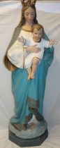 An unusual large plaster figure of the Madonna and Child, 76" high,