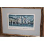 A coloured artist's proof etching "Tommy Treacle Down Porthleven" signed in pencil Andre Ellis,