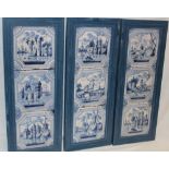 Nine late 18th/early 19th century delft ceramic tiles with blue and white and landscape and figure