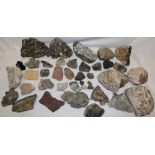 A selection of various mineral and rock specimens including numerous Cornish examples,