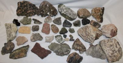 A selection of various mineral and rock specimens including numerous Cornish examples,