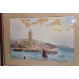 Artist Unknown - watercolour A 19th century view of The Institute of Porthleven with fishing boats,