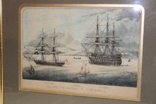 A mid-19th century coloured lithograph of Falmouth Harbour, Cornwall depicting HMS Sea Lark,