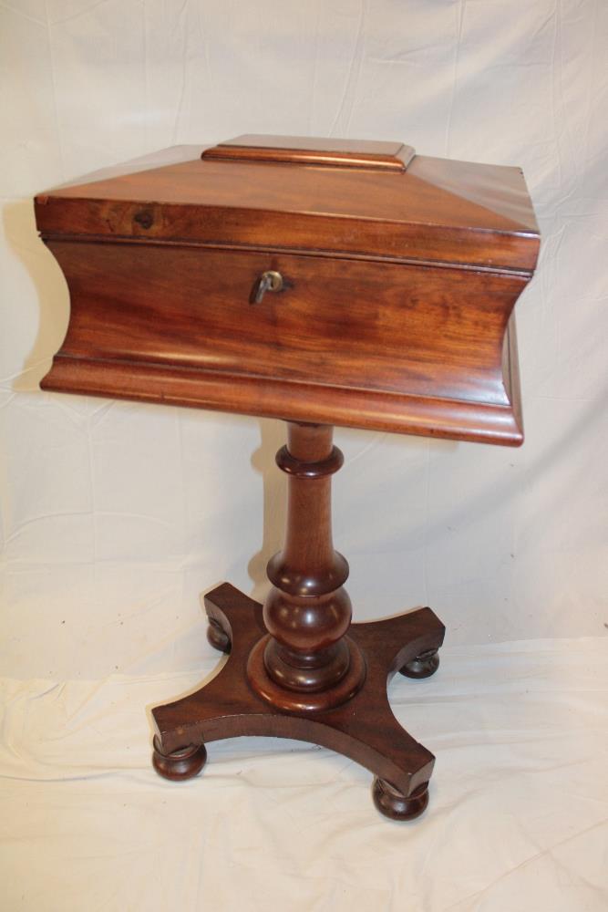 A Victorian mahogany rectangular teapoy with plain fabric lined interior enclosed by a hinged lid - Image 3 of 3