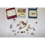 A pair of 9ct gold earrings set sapphires and a selection of various other dress rings etc.