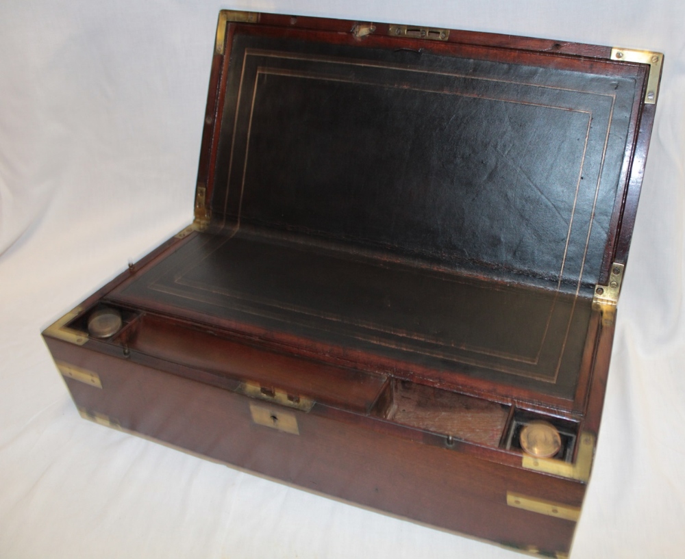 A 19th century brass mounted mahogany military writing slope with fitted interior, - Image 2 of 3