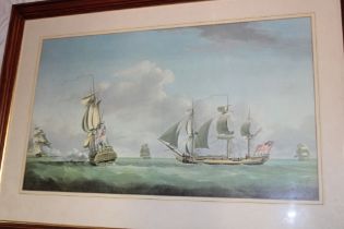 A coloured Naval print "The Louisa Engaging An American Privateer" after J. T.
