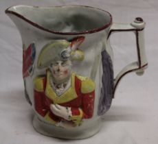 An early 19th century Staffordshire pottery commemorative jug decorated in relief with Lord