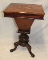 A Victorian inlaid burr walnut rectangular work table with lined and fitted interior enclosed by a