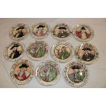 Eleven Royal Doulton china circular plates with character decoration including "The