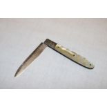 A George III silver bladed penknife with mother-of-pearl mounts