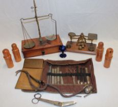 A brass mounted walnut apothecaries medical scales by Down Brothers Limited of London,