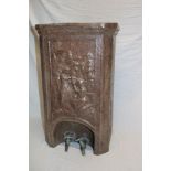 An old Continental pottery rectangular water filter with figure decoration and two base taps,