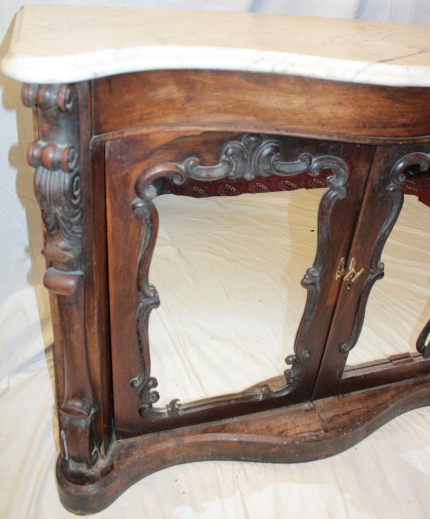 A 19th century carved rosewood serpentine-fronted side cabinet with white marble slab top and - Image 2 of 3