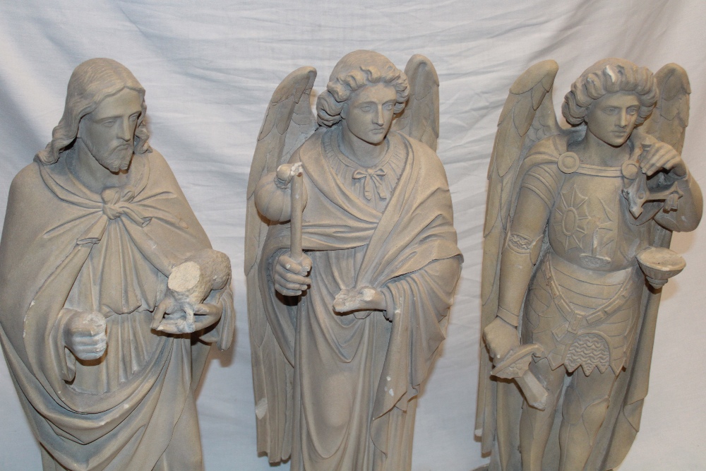 Three old plaster figures depicting religious characters, - Image 2 of 2