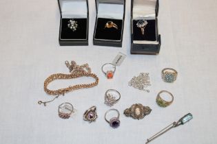 A selection of various costume jewellery including ten various silver dress rings,