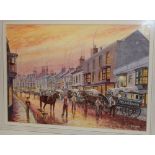 John Whale - watercolour Helston street scene with the St.