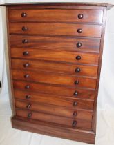 A Victorian mahogany collector's chest of ten shallow drawers,