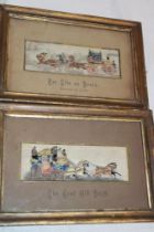 A pair of 19th century Stevengraph woven pictures of coaching scenes "The Good Old Days/For Life Or