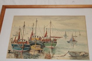 Artist Unknown - watercolour Harbour scene with fishing boats,