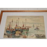 Artist Unknown - watercolour Harbour scene with fishing boats,