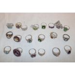 Twenty various silver dress rings set semi-precious stones
