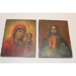 Artist Unknown - oils on wood panels A study of the Madonna and child and bust portrait of Jesus