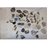 A selection of various mineral samples including some Cornish examples including zelinerite from
