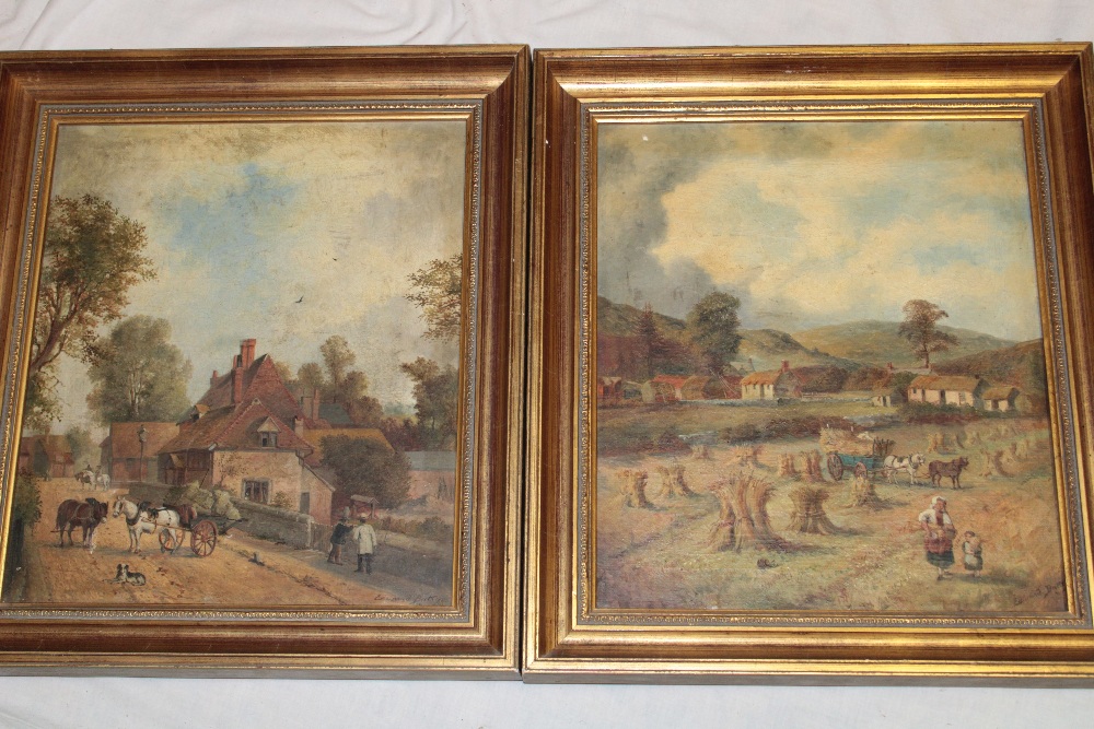 Edward Batty - oils on canvases Rural scenes with farm carts/hayricks, signed,