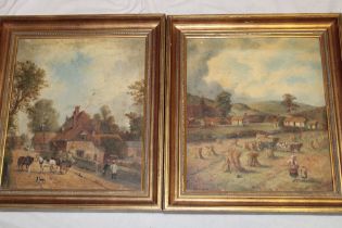 Edward Batty - oils on canvases Rural scenes with farm carts/hayricks, signed,