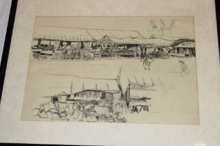 Artist Unknown - pencil Two studies of market scenes with figures,