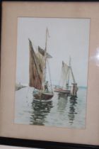 Artist Unknown - watercolour Fishing boats mooring up,