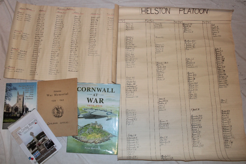 Two original handwritten posters from Helston platoon Cornwall Home Guard listing various names,