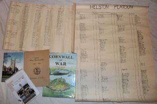Two original handwritten posters from Helston platoon Cornwall Home Guard listing various names,