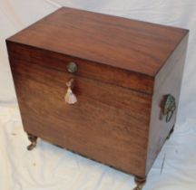 A 19th century figured mahogany rectangular cellerette with galvanised lined interior enclosed by a