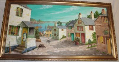 Colin Richardson - oil on board Cornish harbour scene, signed,