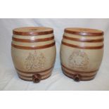 A pair of 19th century stoneware oval two gallon barrels by Doulton & Watts of London with raised