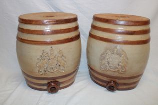 A pair of 19th century stoneware oval two gallon barrels by Doulton & Watts of London with raised