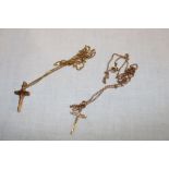 Two various 9ct gold crucifix pendant necklaces (5.